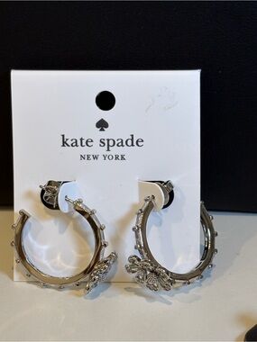kate spade silver floral hoop earrings with crystal accents